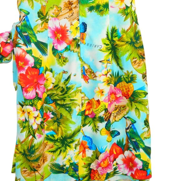 Tropical Holiday Party Caribbean Floral Dress Light Faux Wrap Skirt Size S/M - Picture 12 of 16